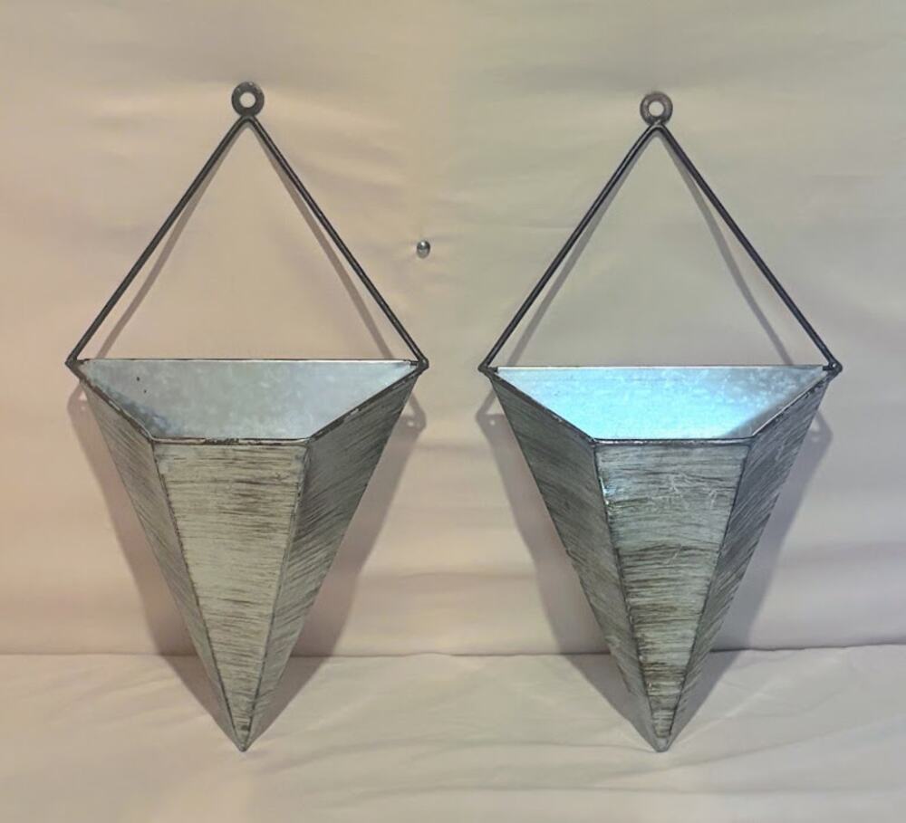 Rustic Galvanized Metal Hanging Planters – Set of 2